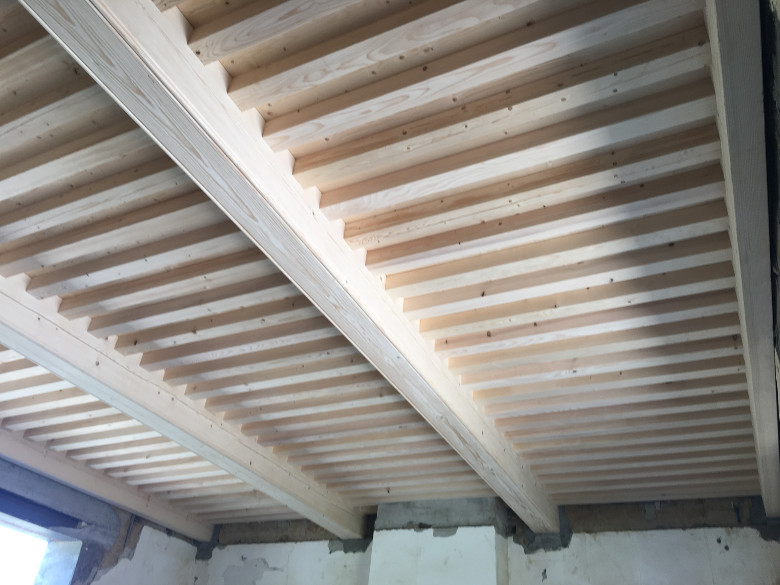 Réhausse bois immeuble charpente traditionnelle vue intérieur Lyon Rhône-Alpes